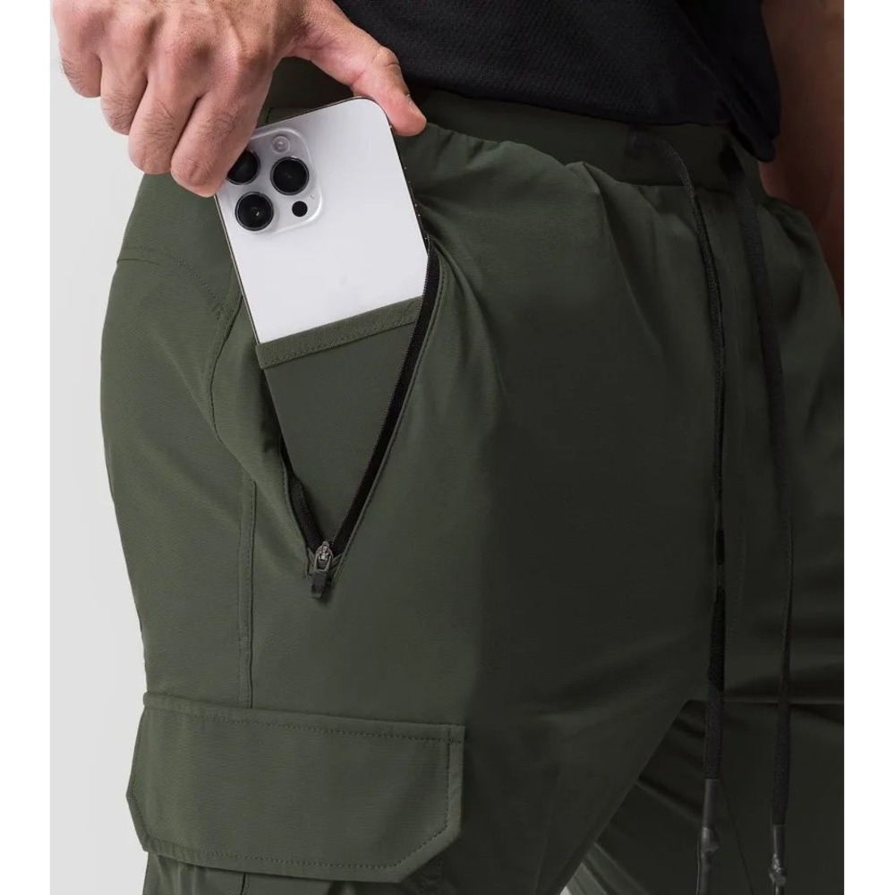 NWT ASRV Men's Tech Cargo Joggers Olive Green Zip Pocket Ribbed Cuff Size M - Picture 8 of 12